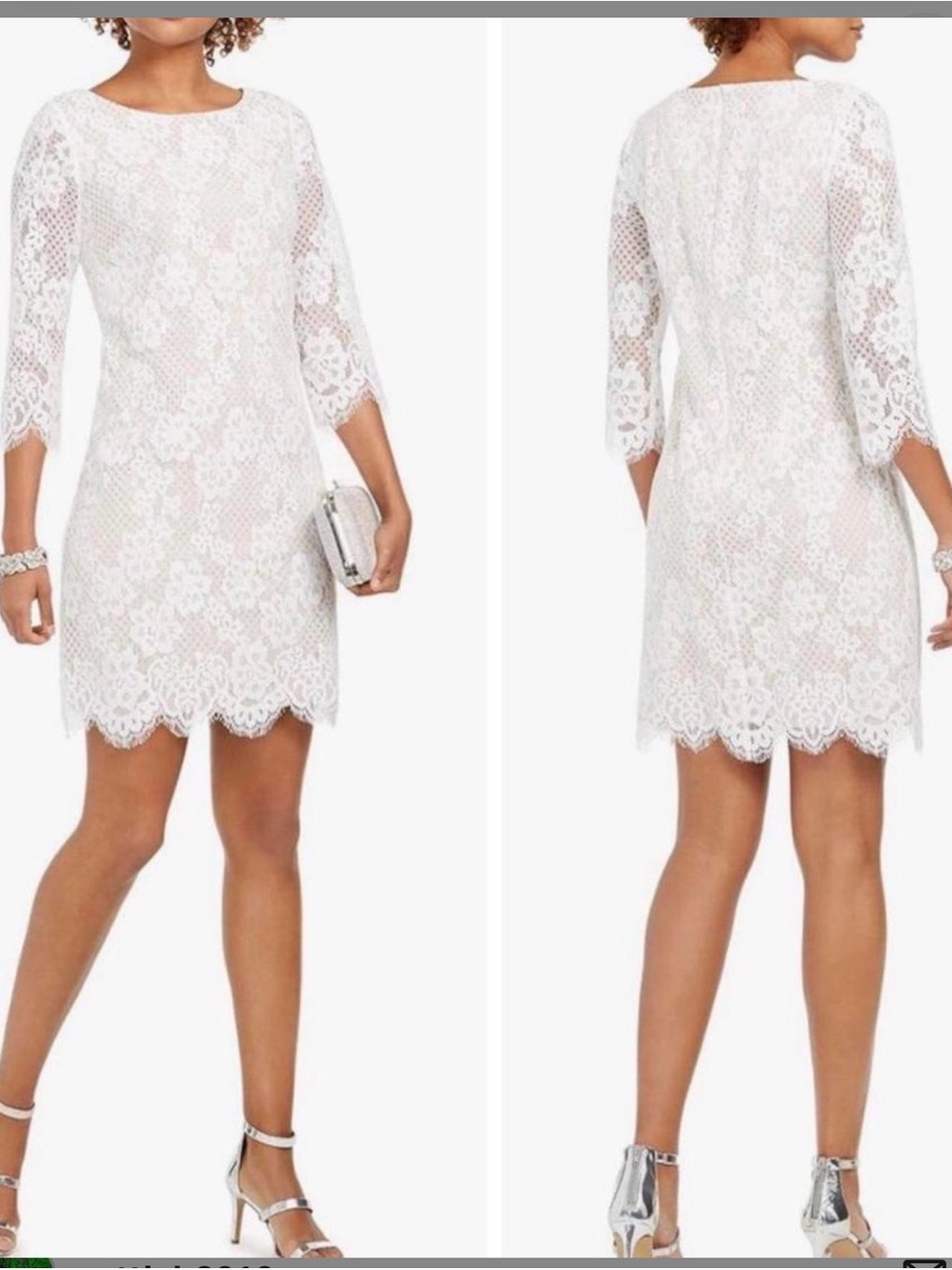 Jessica Howard White Lace Shift Dress 10 Nude Lined Cocktail Elegant Event Chic